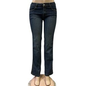 Platinum Plush Straight Leg Denim Studded Rhinestone Tuxedo Stripe Blue Jeans 7
